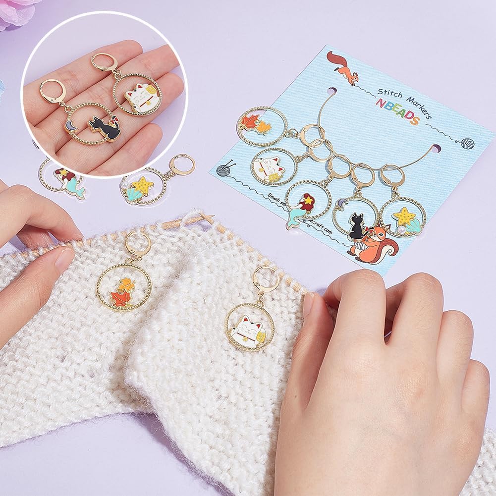 NBEADS 20 Pcs Round Ring Animal Stitch Markers, Alloy Enamel Crochet