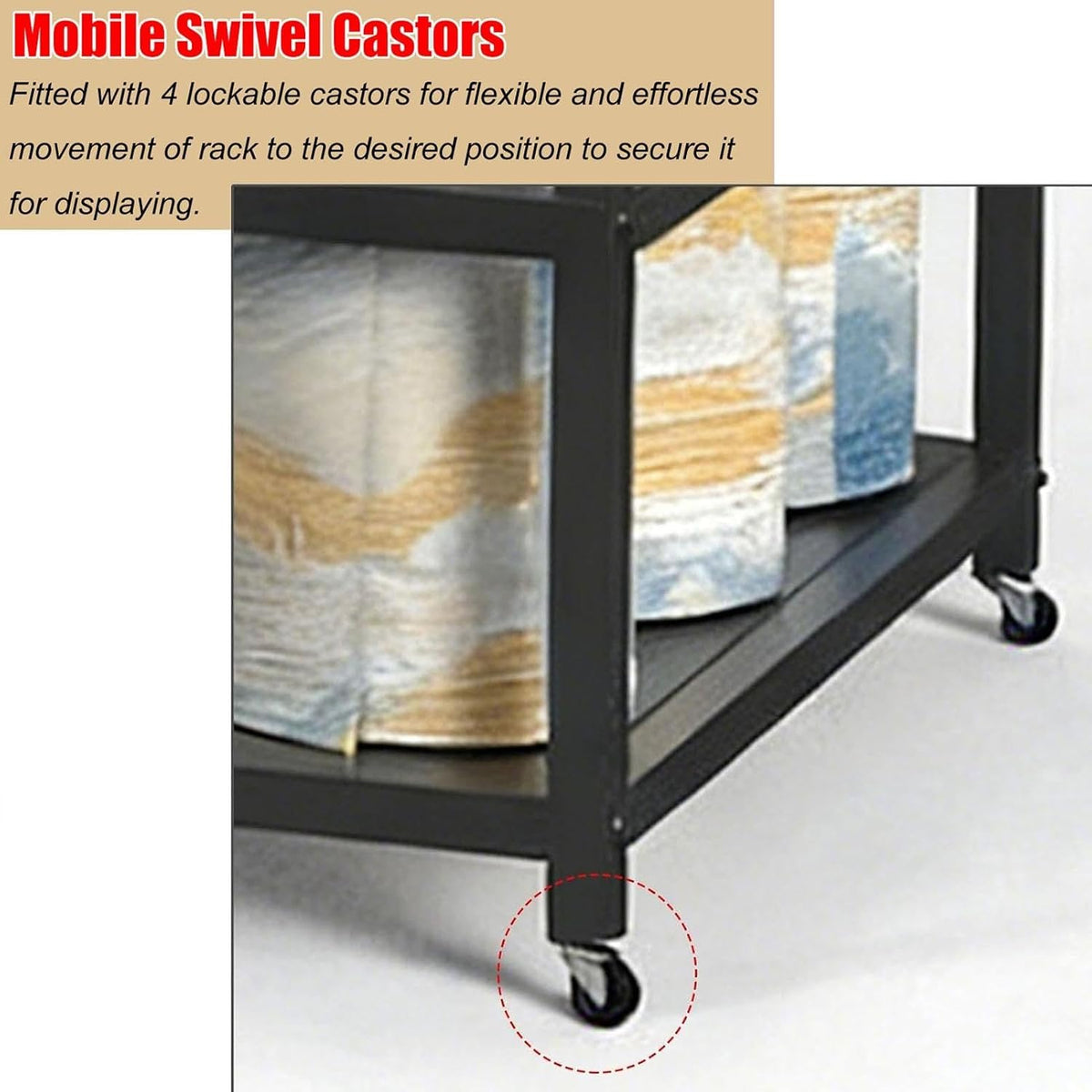 SOBS Mobile Rug Roll Storage Cart, Heavy‐Duty Metal 3‐Tier Display
