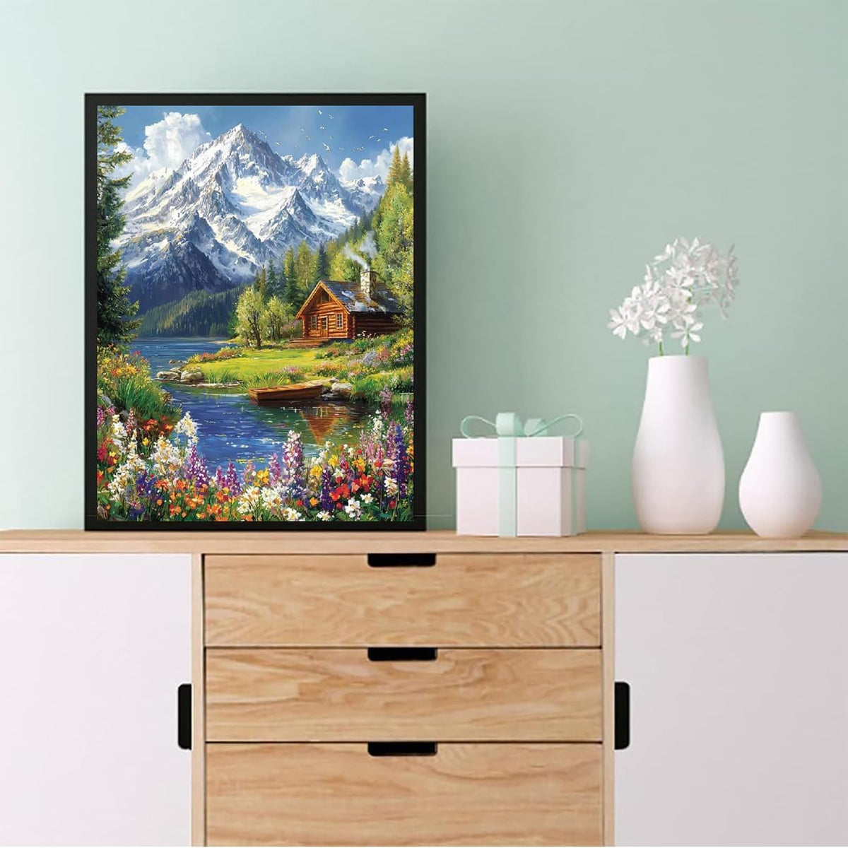 Eiazuiks Stamping Cross Stitch Kit, Snow Mountain Counting Cross