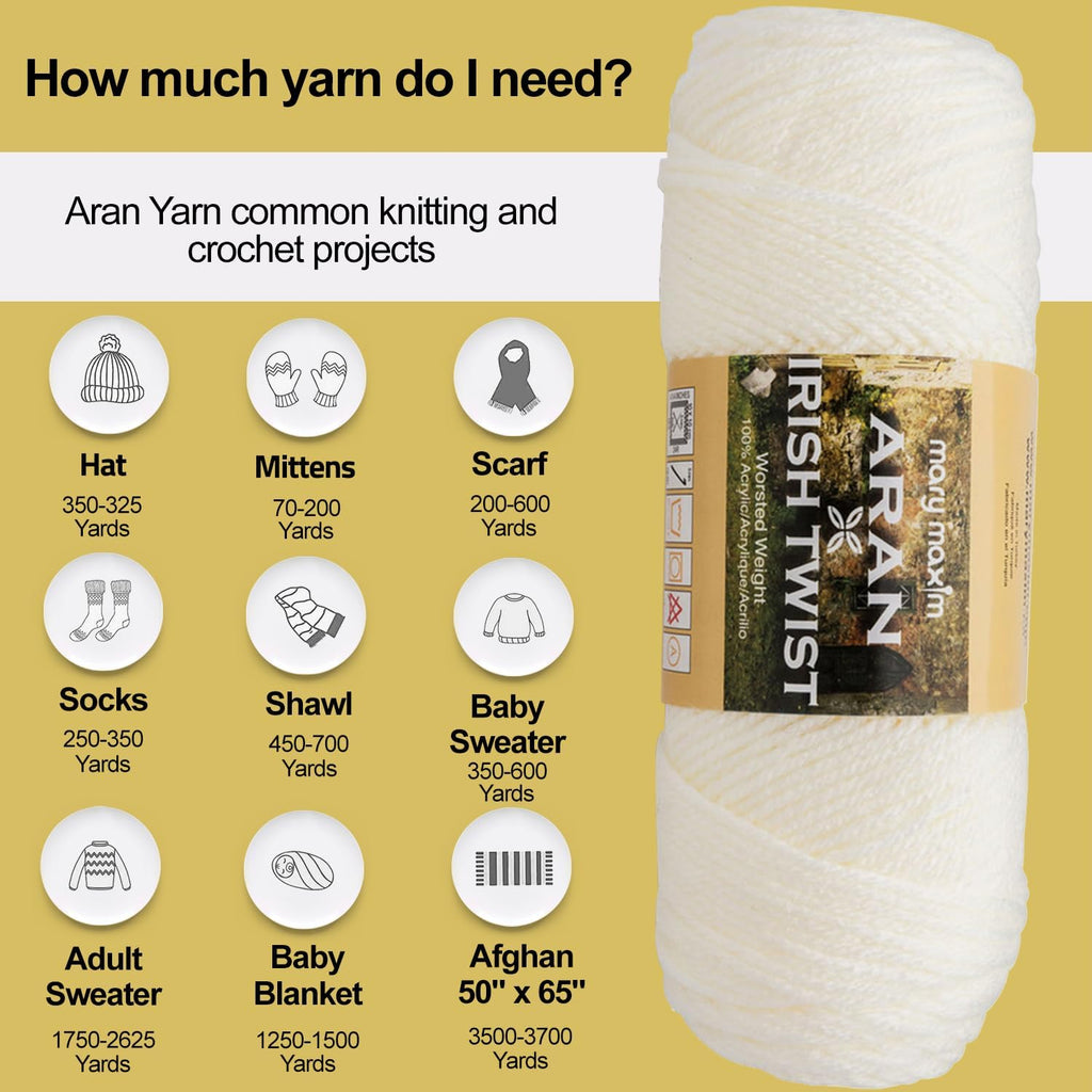 Mary Maxim Aran Yarn Irish Twist, Worsted Weight Acrylic Yarn