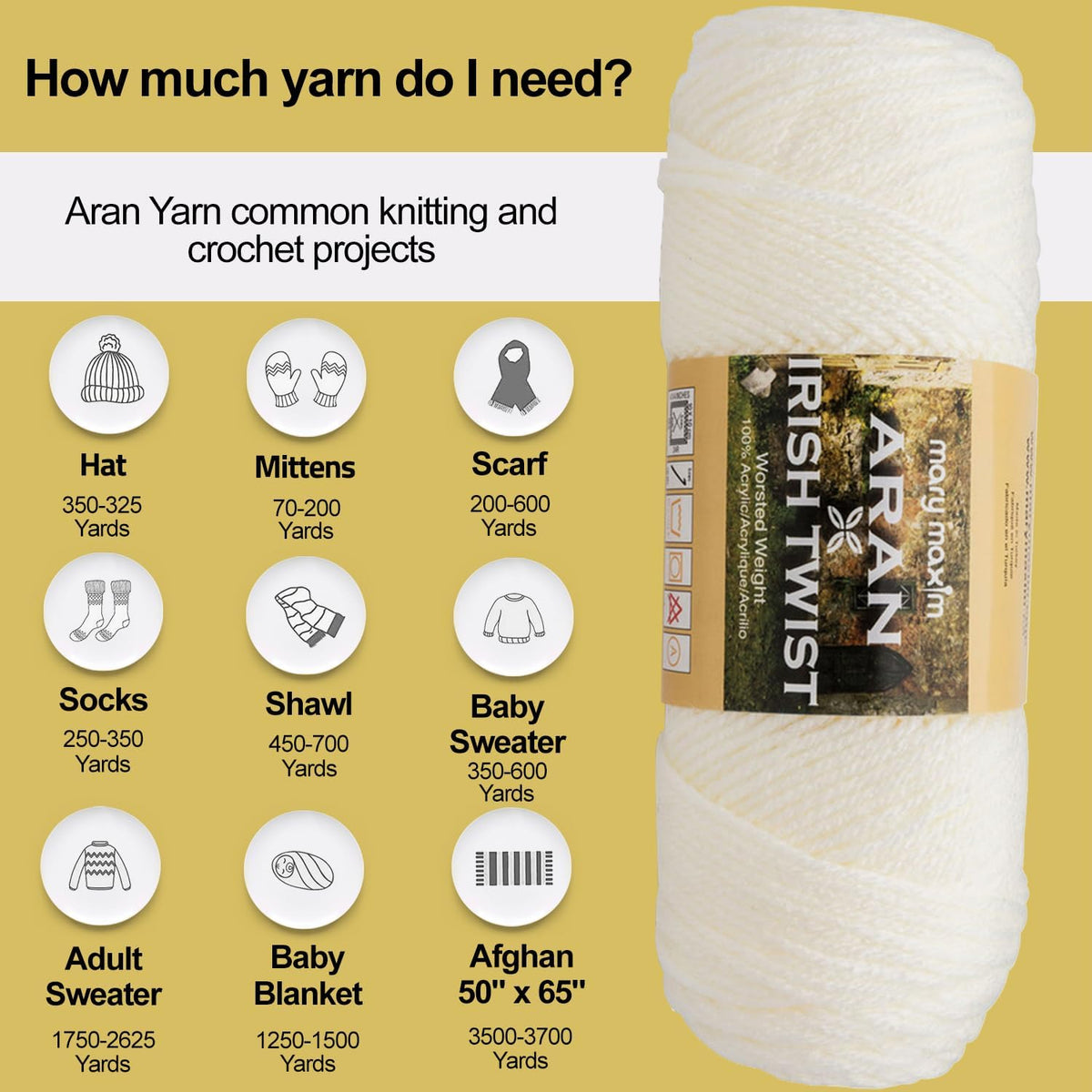 Mary Maxim Aran Yarn Irish Twist, Worsted Weight Acrylic Yarn