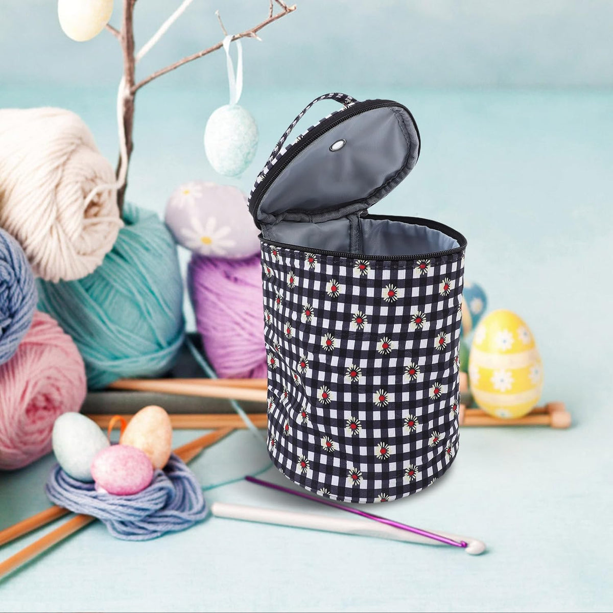 Crochet Hook Organizer Case, with Handle Detachable Yarn Storage Roll
