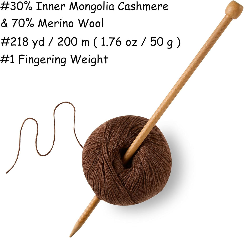 Cashmere Yarn for Knitting & Crocheting - 30% Cashmere, 70% Wool