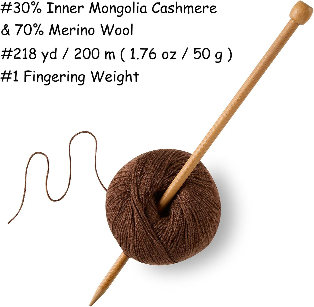 Cashmere Yarn for Knitting & Crocheting - 30% Cashmere, 70% Wool
