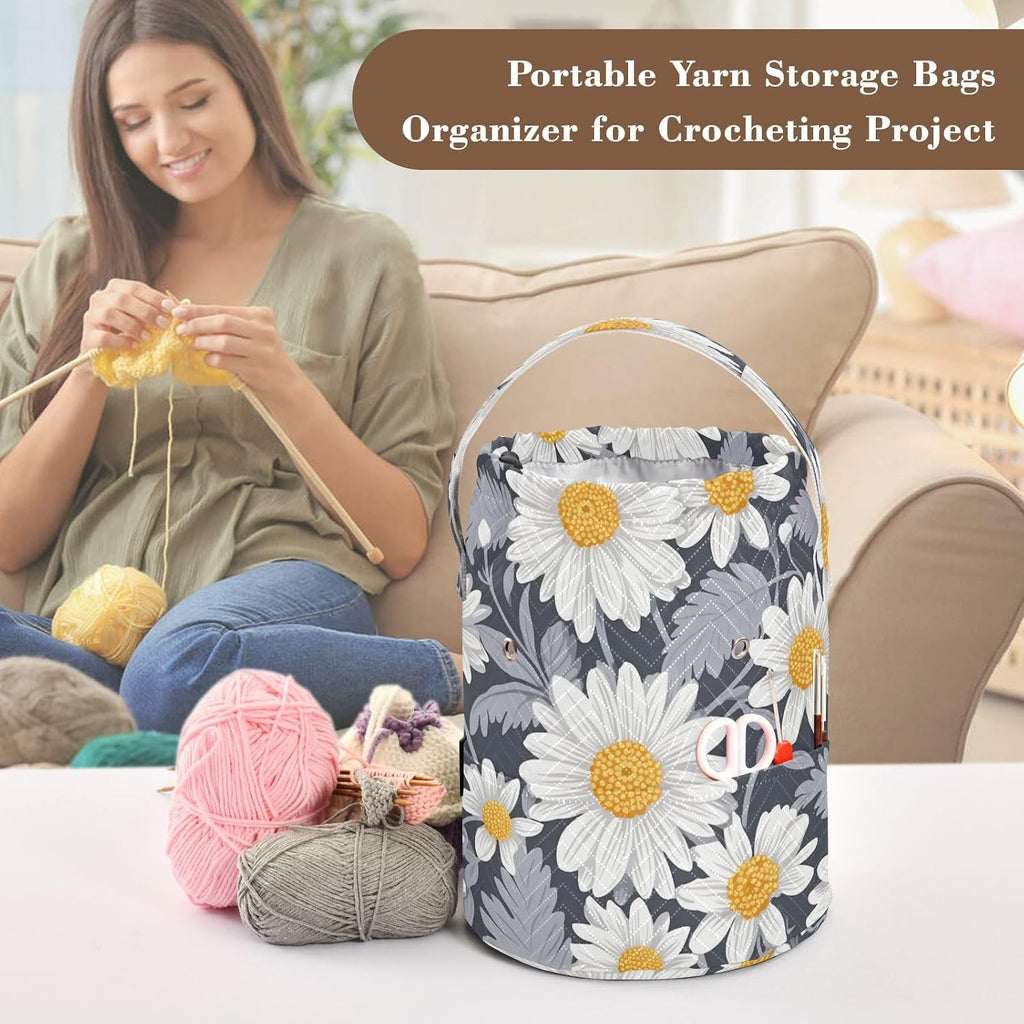YETTASBIN Daisy Flower Yarn Storage Bag, Large Crochet Knitting Bag