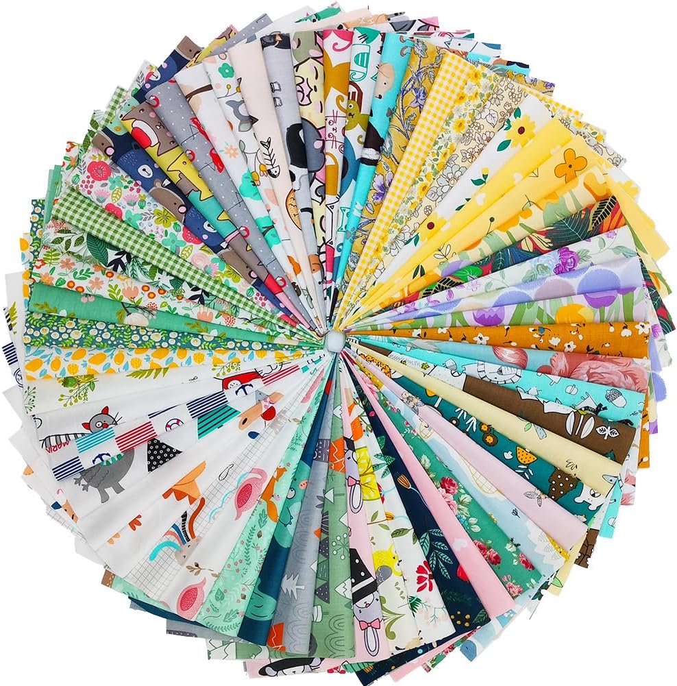 56pcs Cotton 9.8” x 9.8”(25cm x 25cm) Quilting Fabric Bundles, Pre-Cut