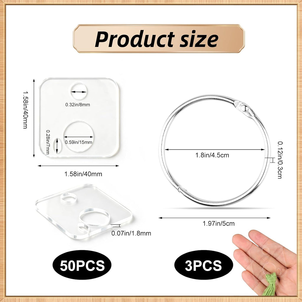 53 Pcs Clear Acrylic Embroidery Floss Drops,Hinged Ring Thread Bobbins