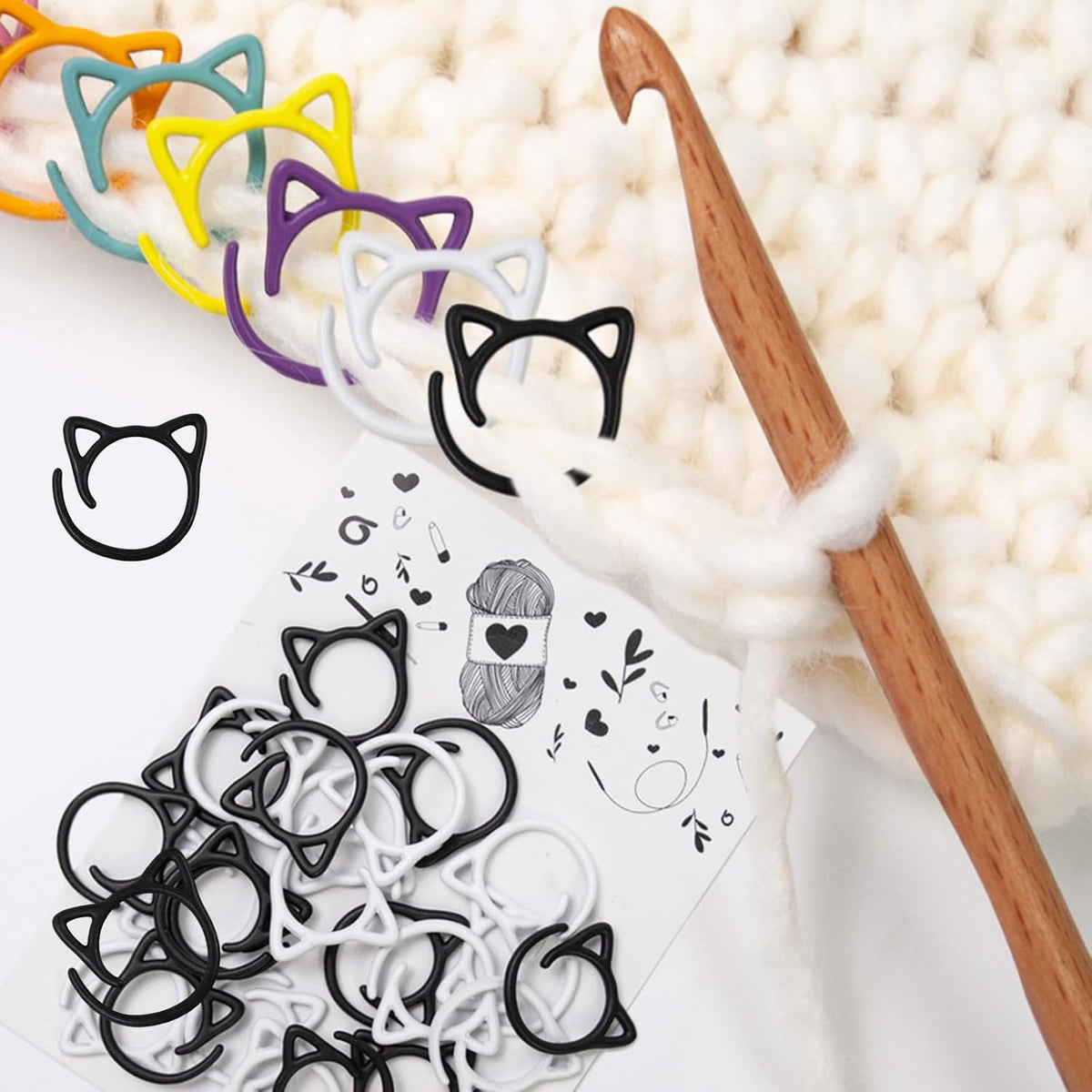 Watreketal Stitch Markers,25 PCS Metal Knitting Markers, Cats Shaped