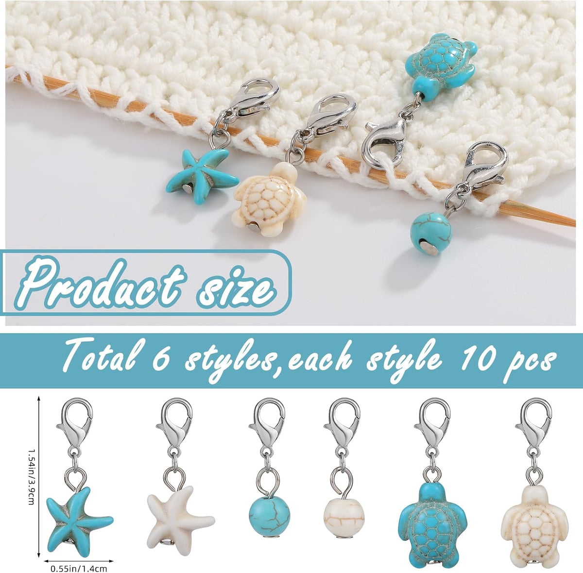 COGCHARGER 60Pcs Turquoise Turtle Starfish Stitch Markers Removable
