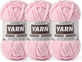 3 Pack Light Pink Fluffy Chunky Chenille Crochet Yarn, Baby Yarn for