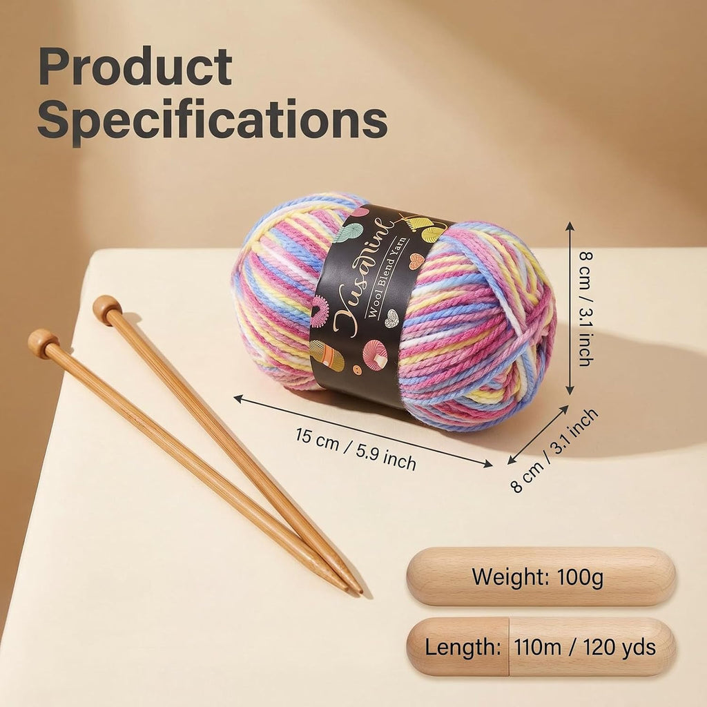 Ombre Gradient Yarn, 30% Wool 70% Acrylic Worsted Weight, 3mm Knitting