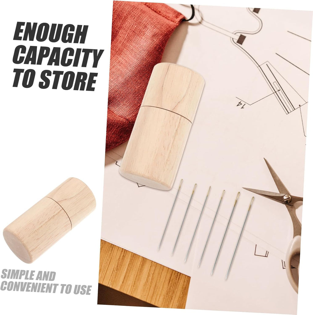 Wooden Sewing Needle Holder Case, Portable Multi Function Tube