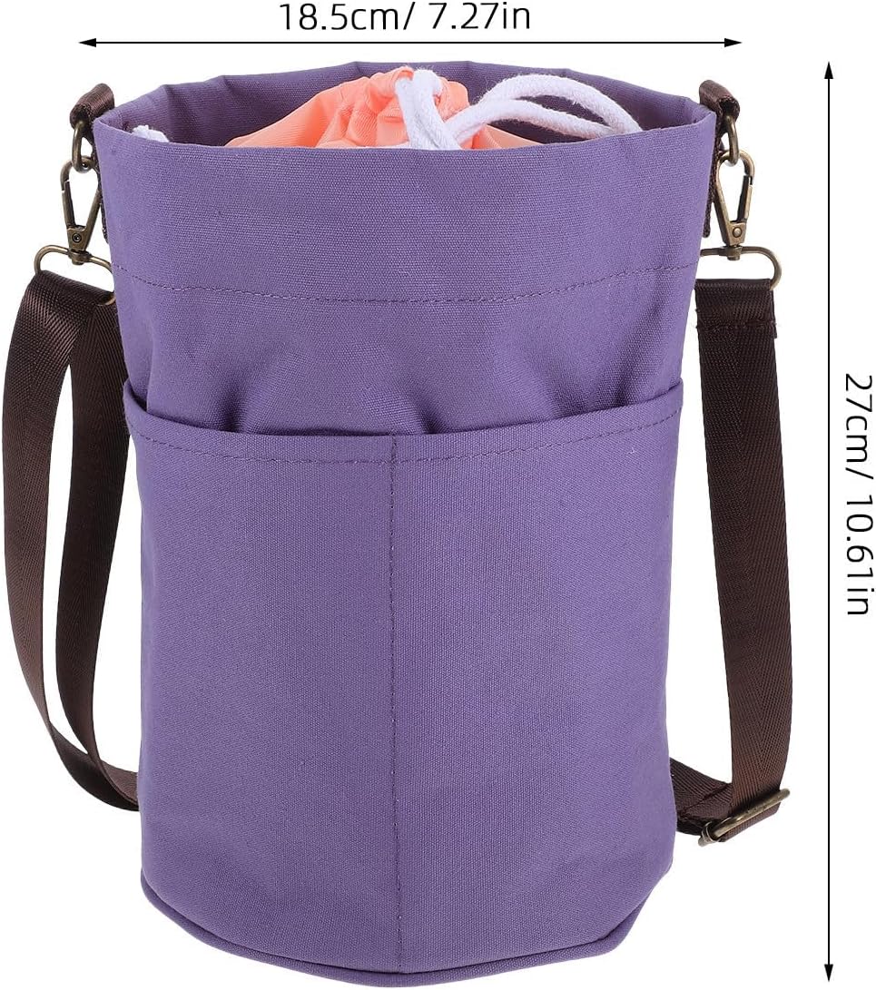 Canvas Crochet Yarn Holder Bag and Shoulder Strap with Drawstring