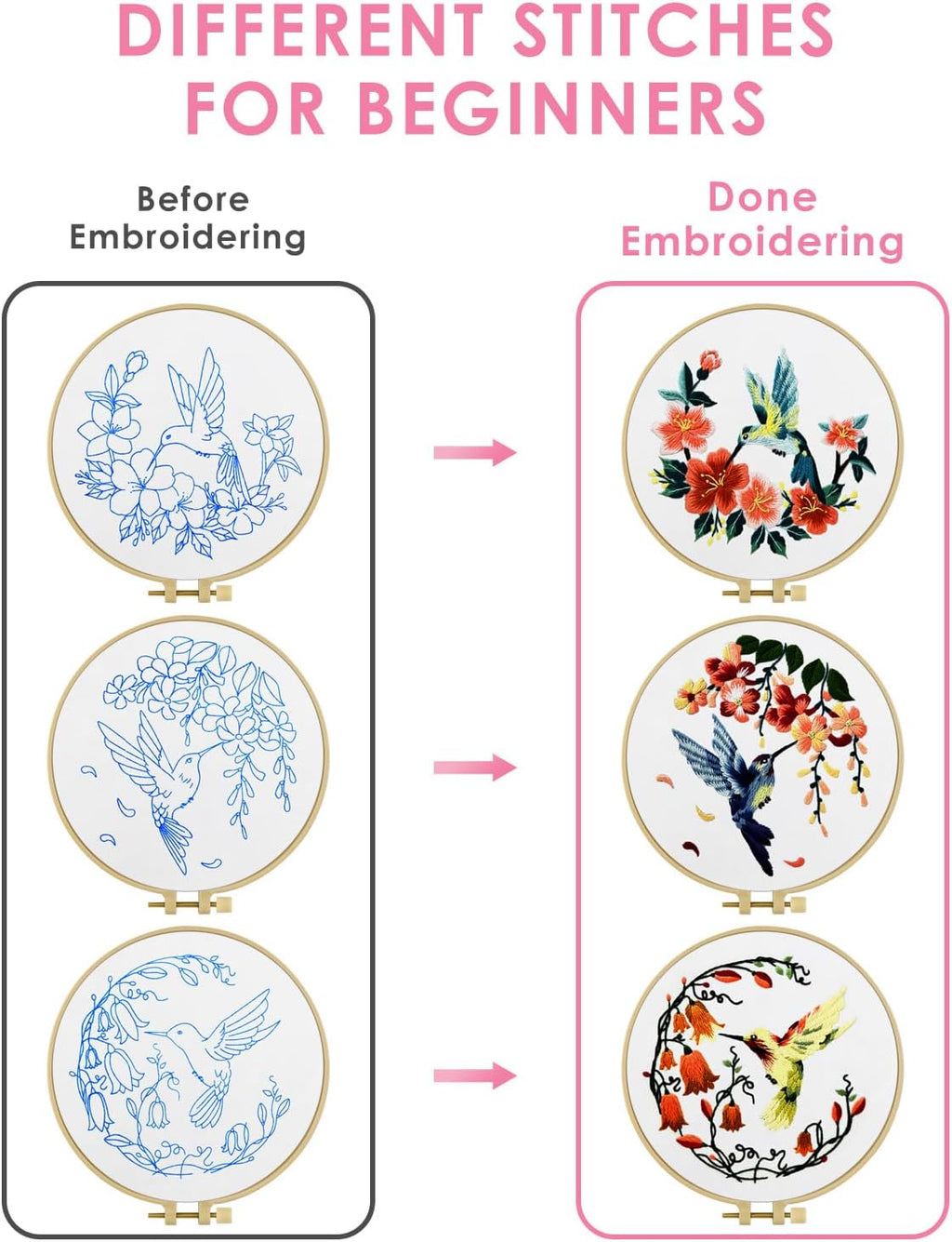 TINDTOP Beech Wood Embroidery Hoop Stand, with Hummingbird Embroidery
