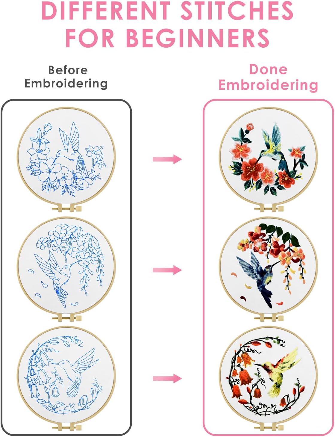 TINDTOP Beech Wood Embroidery Hoop Stand, with Hummingbird Embroidery
