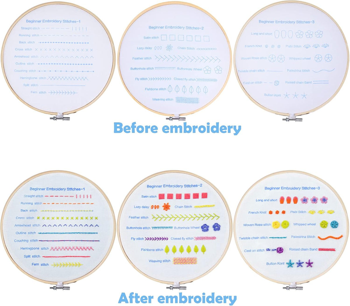Lystaii Beginners Embroidery Stitch Practice kit, 3 Sets Embroidery