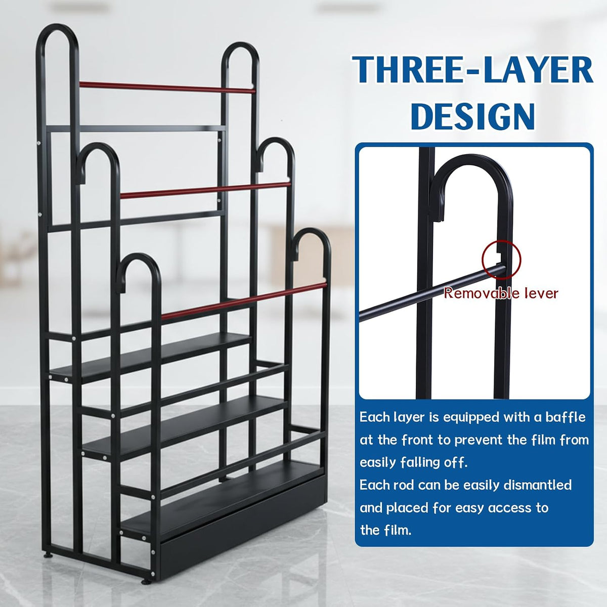 Heavy Duty Adjustable Fabric Roll Display Stand 3 Tier Metal Rack