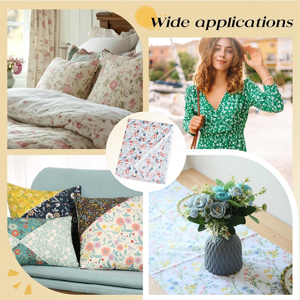 MAYJOYDIY 1.1 Yard Flower Print Cotton Fabrics for Sewing 59 Inch