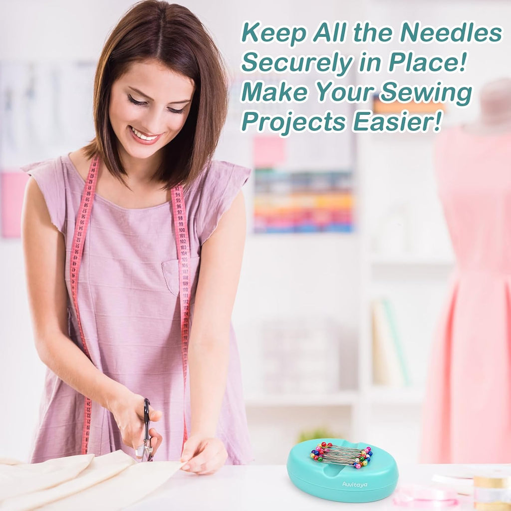 Auvitaya Magnetic Pin Cushion with 100 Pcs Ball Head Sewing Straight