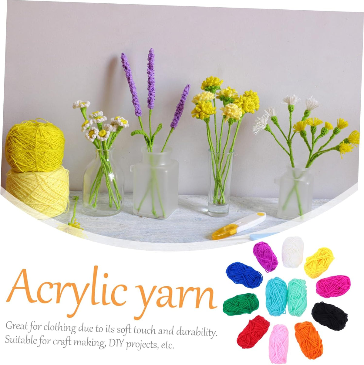Acrylic Yarn Soft Craft Wool for Knitting 12 Rolls Crochet, 10g