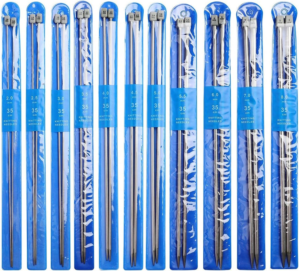 KOKNIT 13.5'' Knitting Needle Set, 22PCS 2mm(B)-8mm(L) Straight