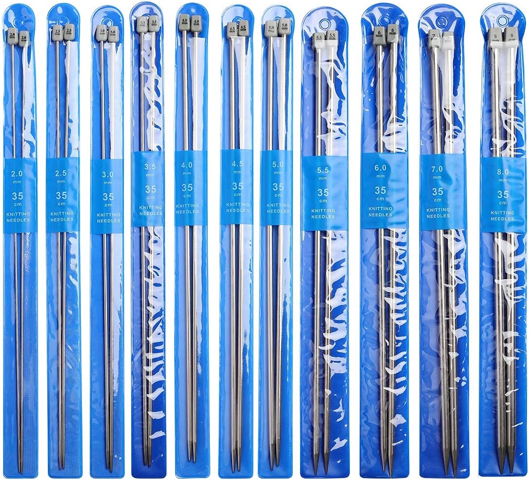 KOKNIT 13.5'' Knitting Needle Set, 22PCS 2mm(B)-8mm(L) Straight