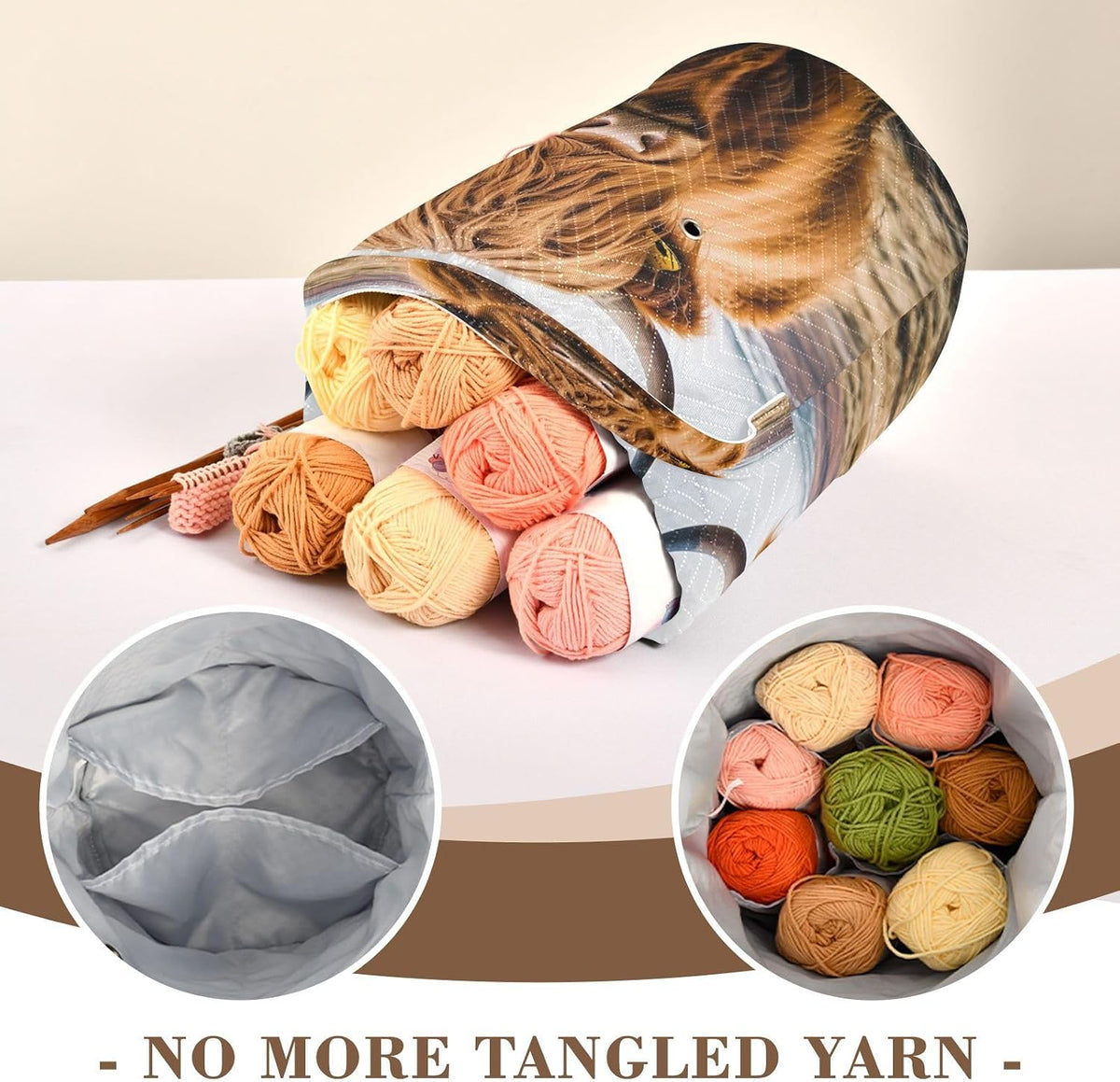 YETTASBIN Highland Cow Yarn Storage Bag, Large Crochet Knitting Bag