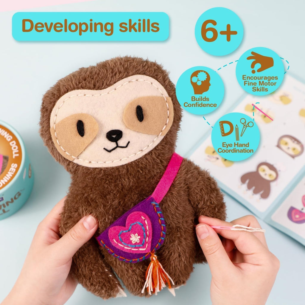 Avenir My First Sewing Kit for Kids 6-8, Sloth Stuffed Animal Craft