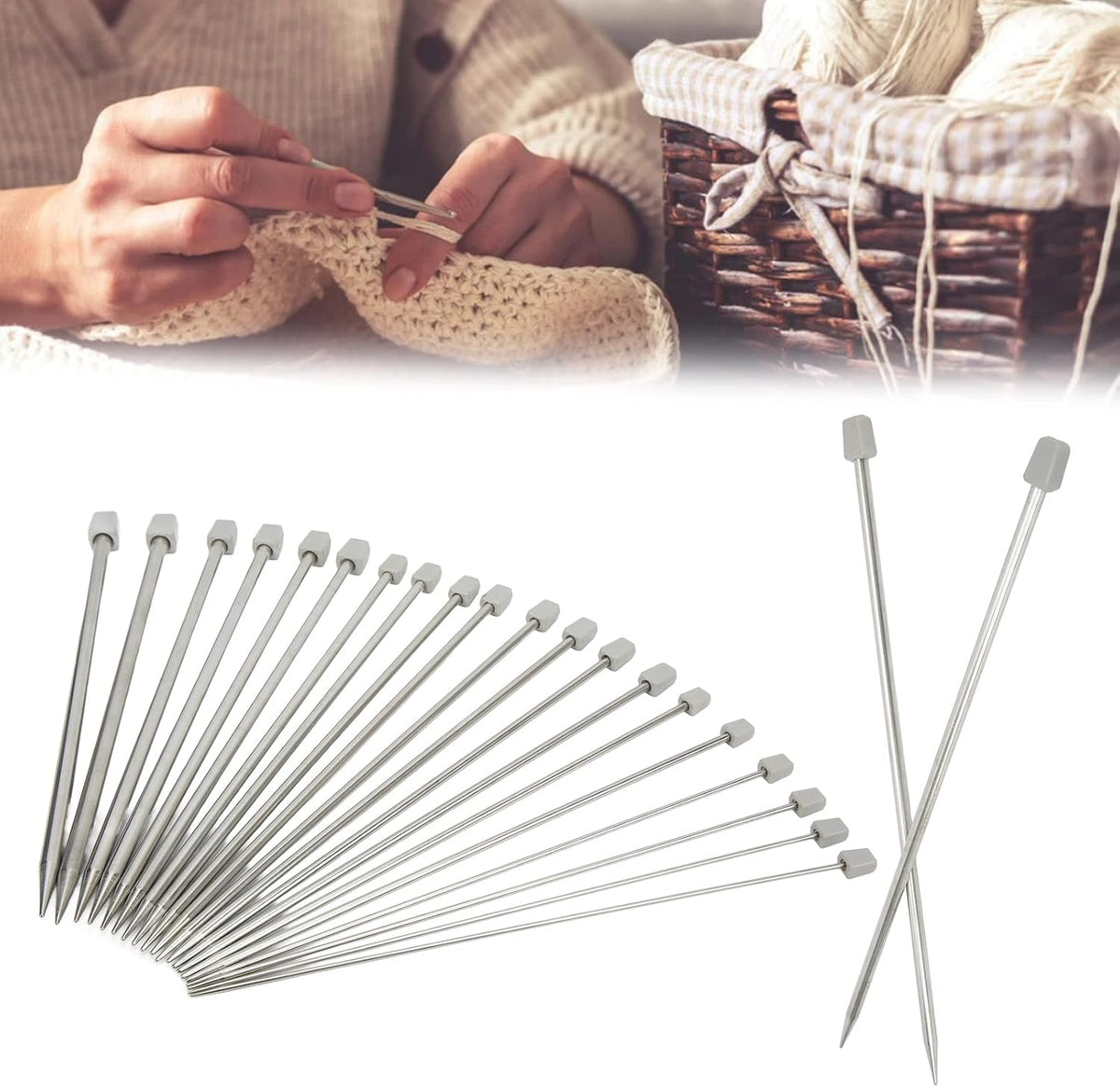 11 Pairs of Stainless Steel Knitting Needles, Metal Knitting Needles