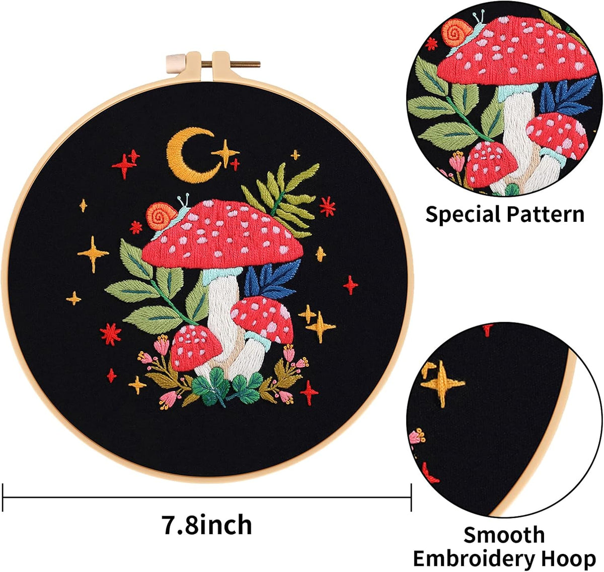 Nuberlic 3 Pack Embroidery Kit for Beginners, Mushroom Cross Stitch