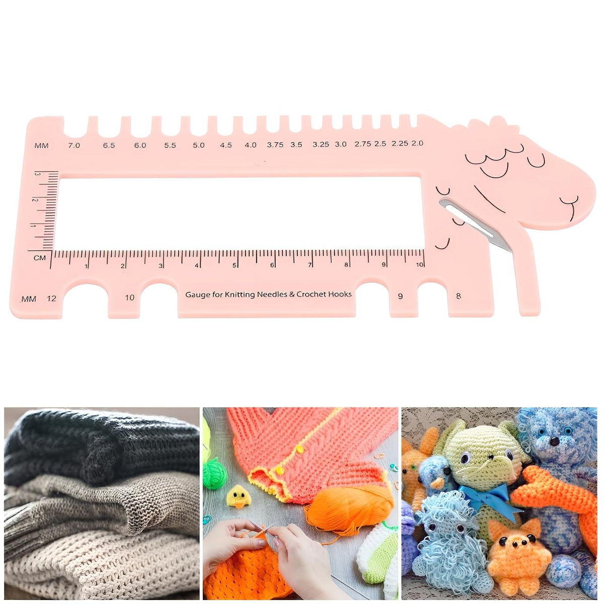 Knitting Needle Gauge and Crochet Hook Sizer Ruler