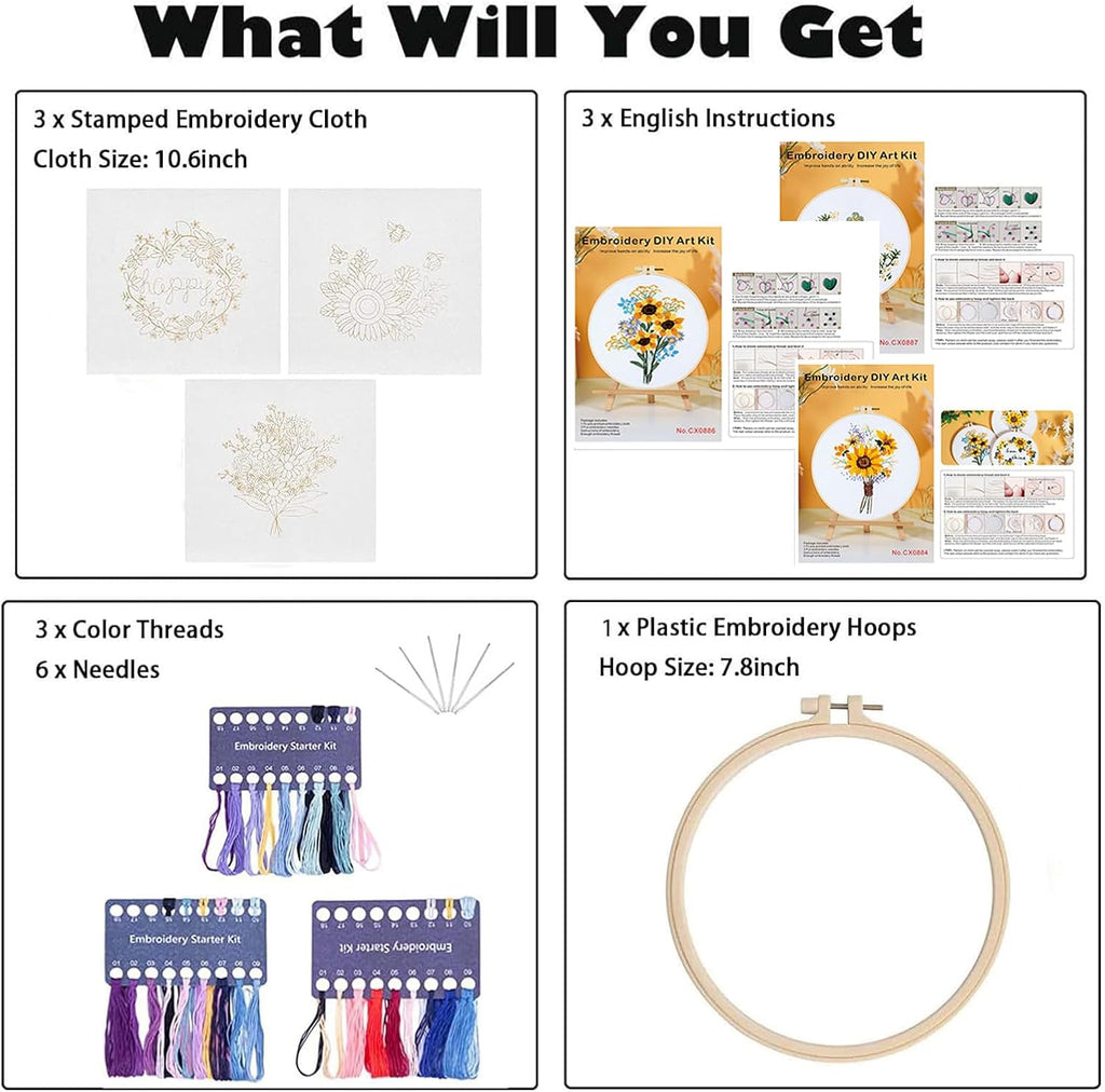 GLTAYLMY 3 Sets Embroidery Starter Kit with Pattern and Instructions