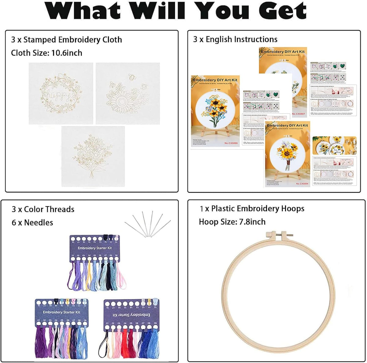 GLTAYLMY 3 Sets Embroidery Starter Kit with Pattern and Instructions