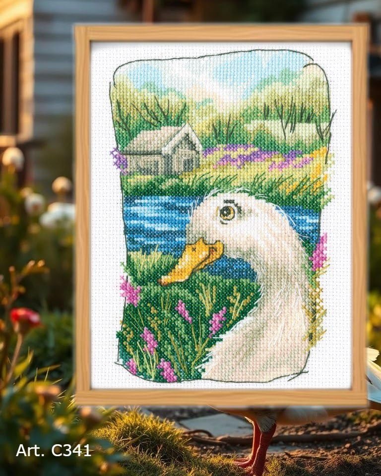 Wizardi Pond Duck & Country Cottage RTO Counted Cross Stitch Kit