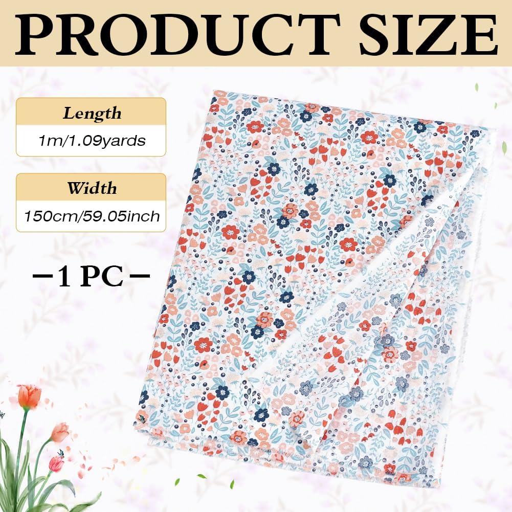 MAYJOYDIY 1.1 Yard Flower Print Cotton Fabrics for Sewing 59 Inch