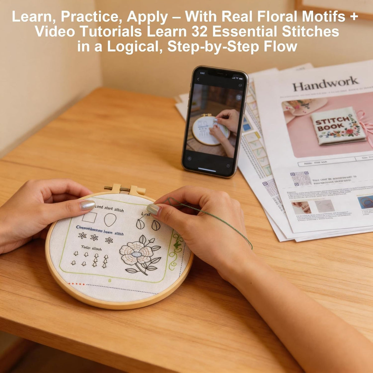Embroidery Stitch Book Kit for Beginners & Adults,33 Essential