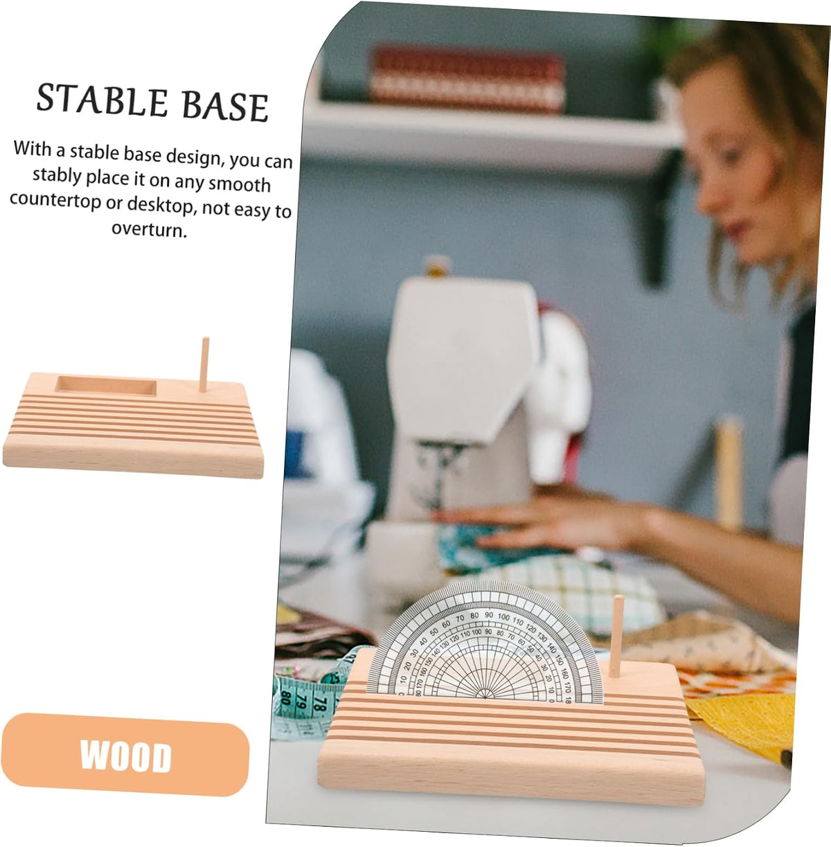Wooden Spool Ruler Holder for Quilting and Crafting Stable Base