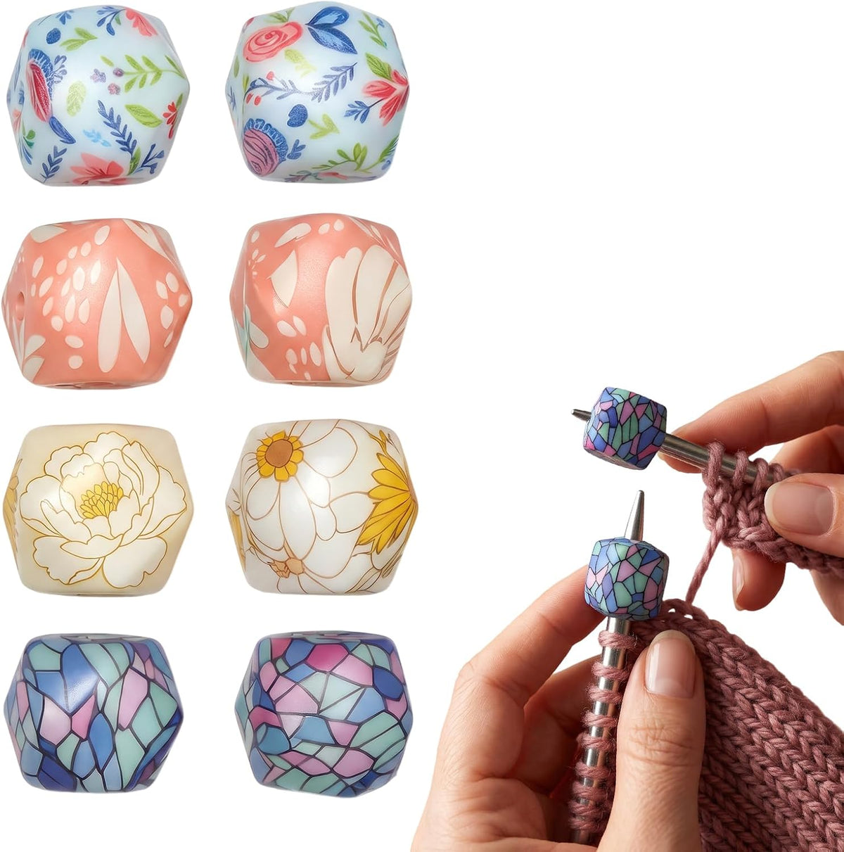 Shuielai 8 Pcs Hexagon Print Silicone Knitting Needle Stoppers