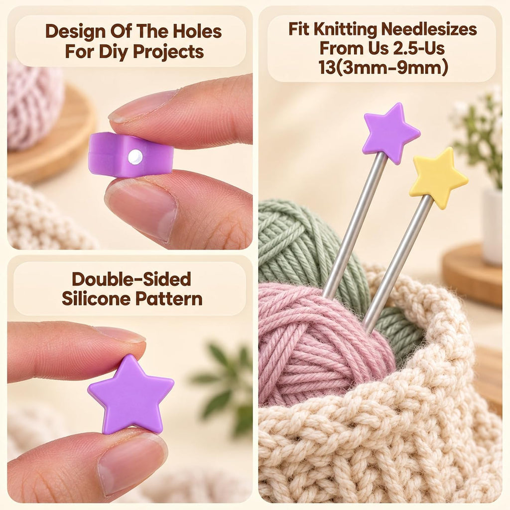 Mabor 20Pcs Star Knitting Needle Stoppers, Knitting Needle Point