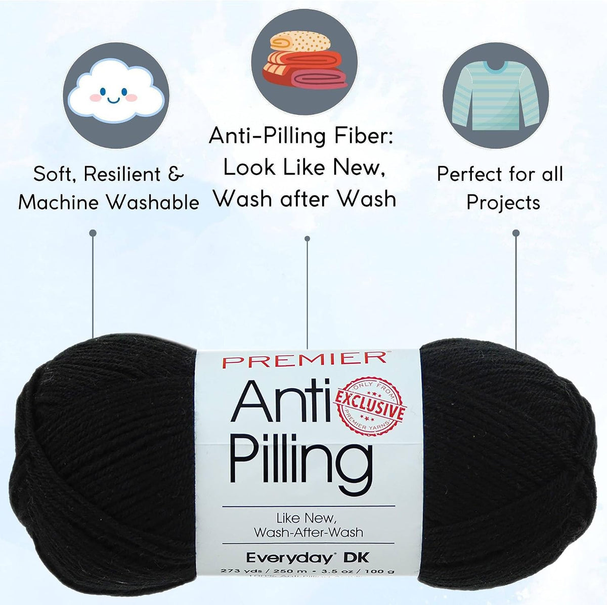 Premier Yarns Anti-Pilling Everyday DK Black 1107-26