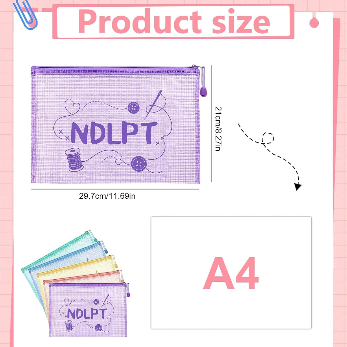 10 Pack A4 Needlepoint Project Bags, Clear Mesh Zipper Organizer