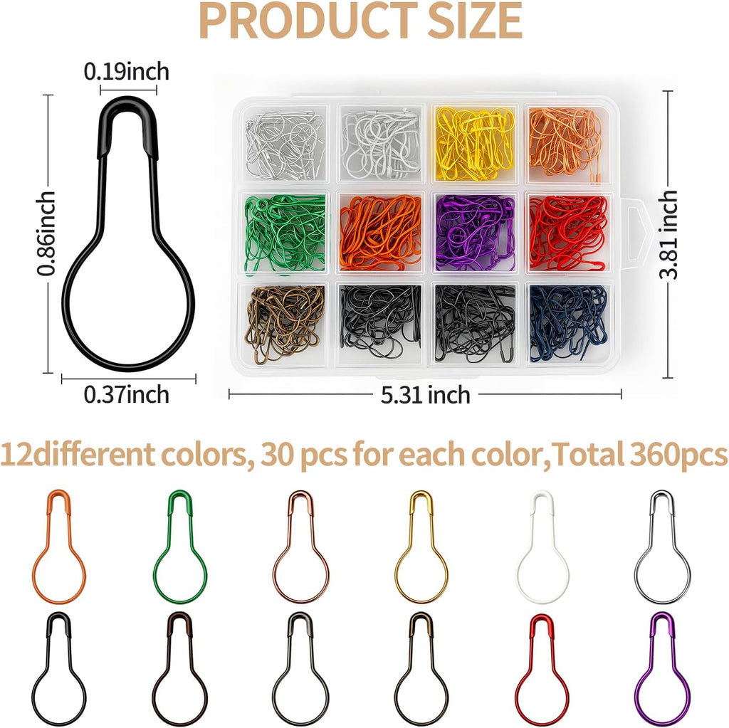 360 Pieces Safety Bulb Pins,Durable Metal Gourd Pin in 12 Vibrant