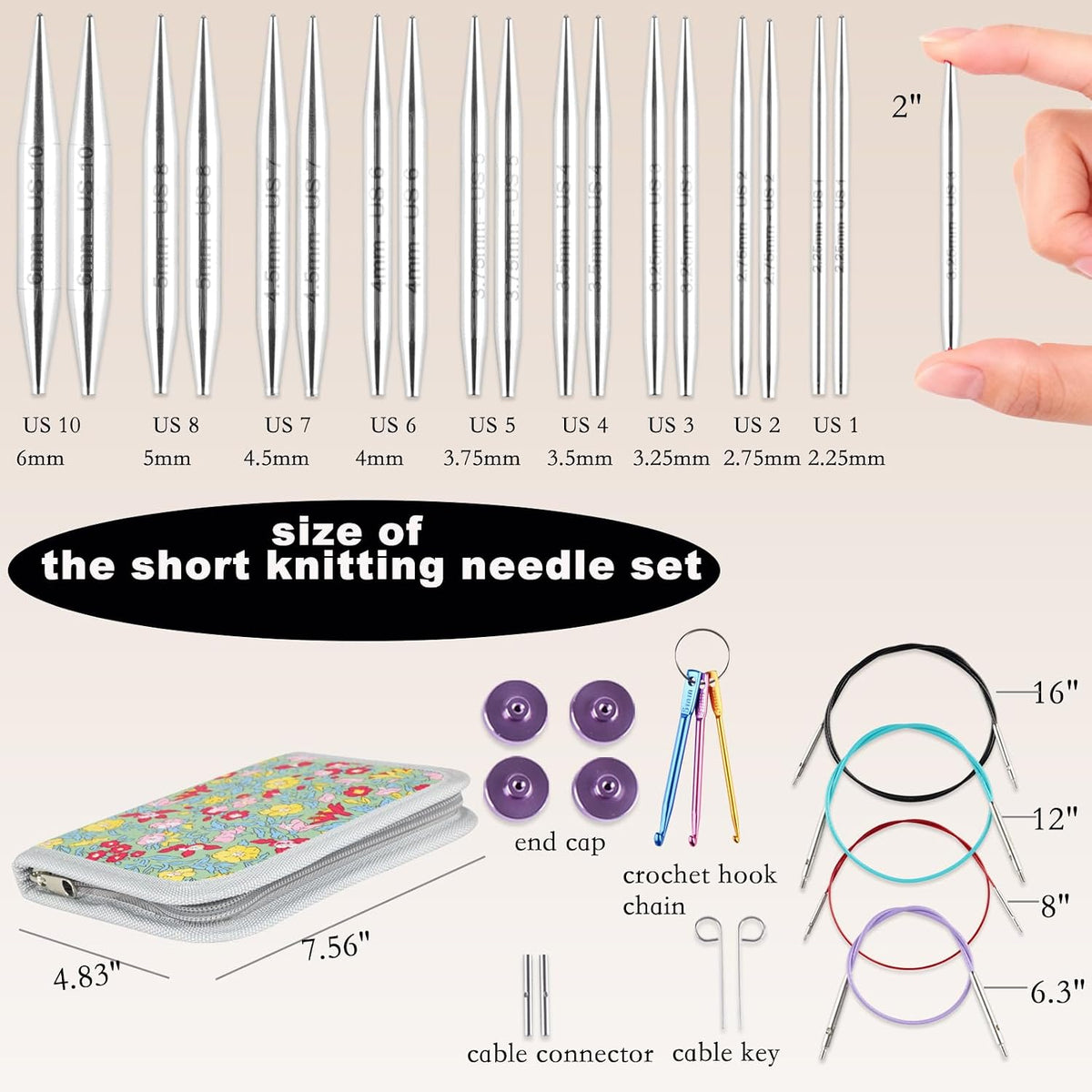 Svartur 2 inch Shorties Interchangeable Circular Knitting Needles Size