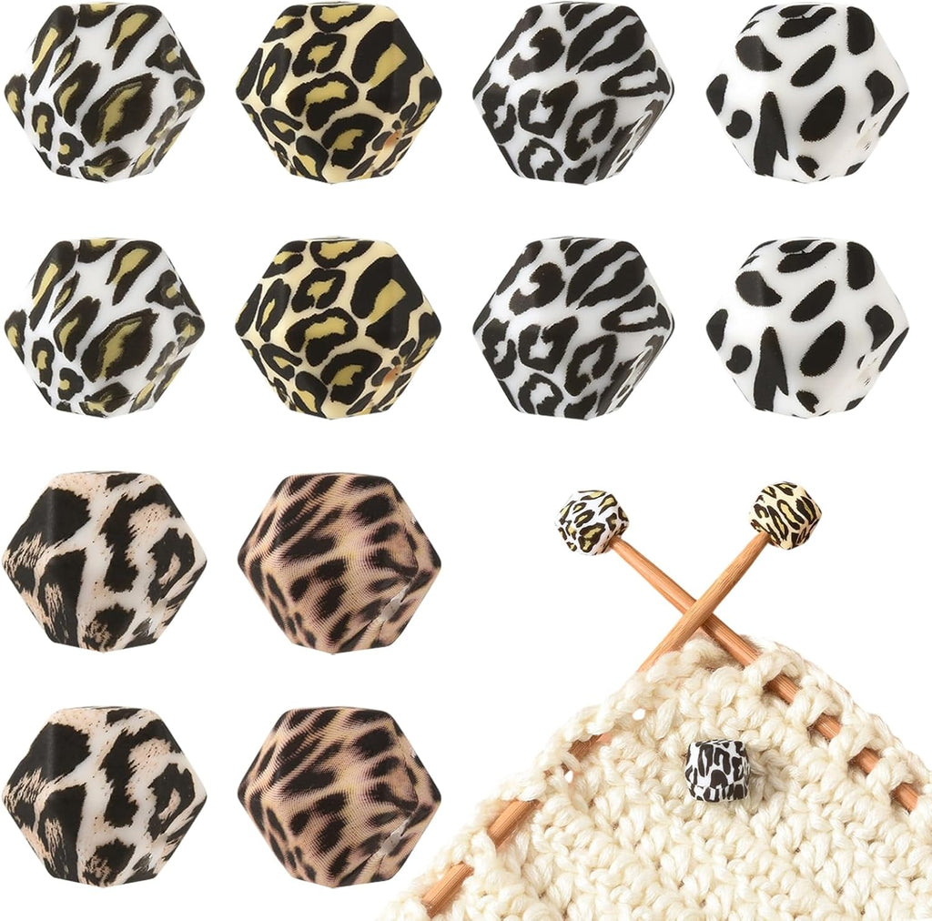 BEEFLYING Knitting Needle Stoppers Leopard Print, 4-11(3.5-8mm)