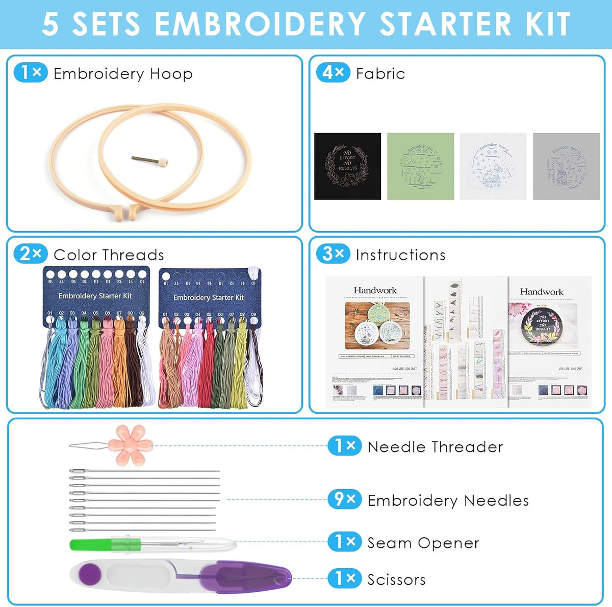 ERKOON 4 Pack Beginner Embroidery Kits for Adults DIY Starter Kit with