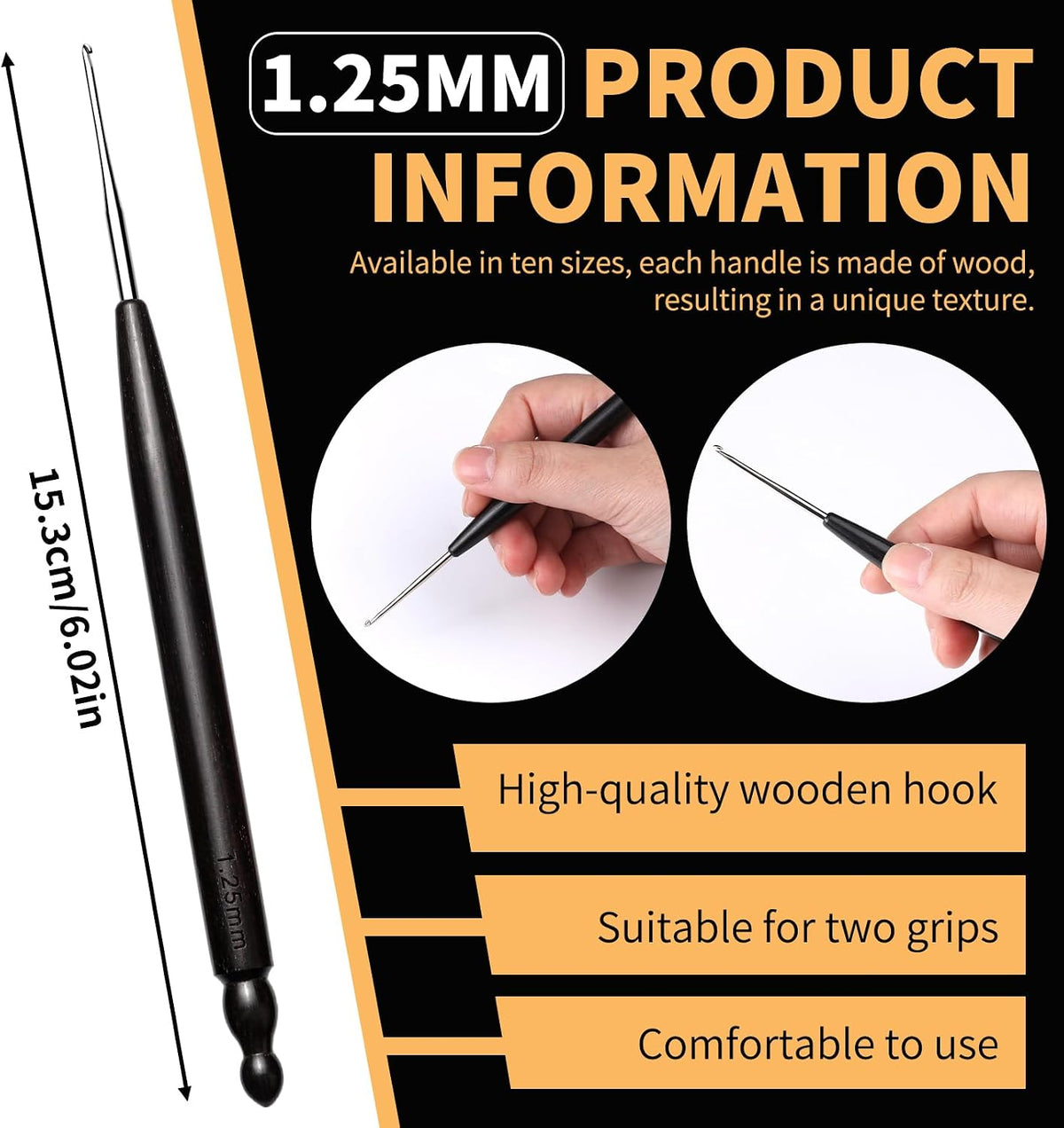 Hssugi 1.25mm Crochet Hooks, Ergonomic Crochet Hooks for Arthritic