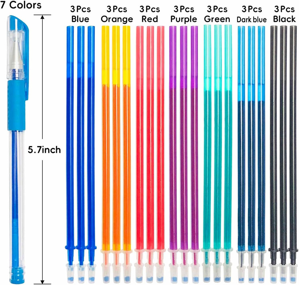 Jauisus 7 Color Heat Erasable Pens for Sewing with 21 Refills, 0.5mm