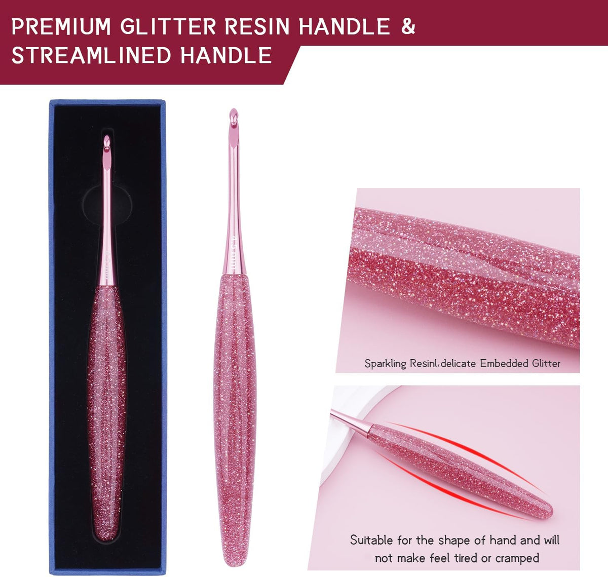Weabetfu Inline Crochet Hooks Size G/6(4mm) with Glitter Resin Grips