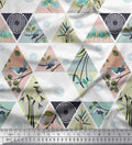 Soimoi Cotton Canvas Fabric - Patchwork Theme Print, Dusty Teal Blue