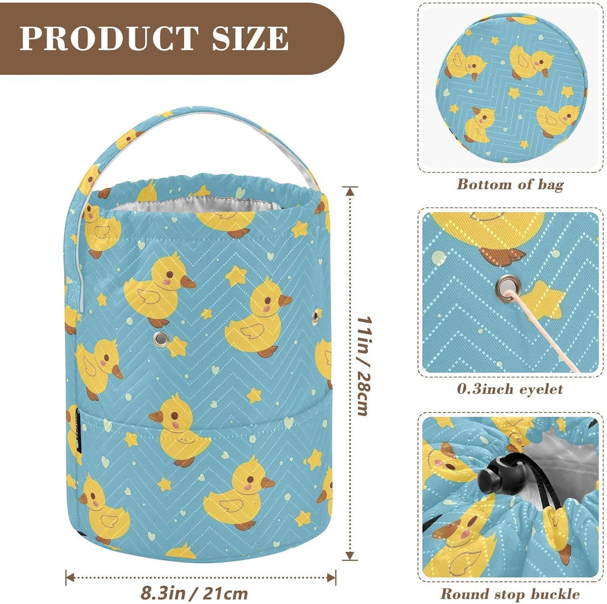 Fustylead Cute Yellow Duck and Hearts Stars Knitting Yarn Storage Tote